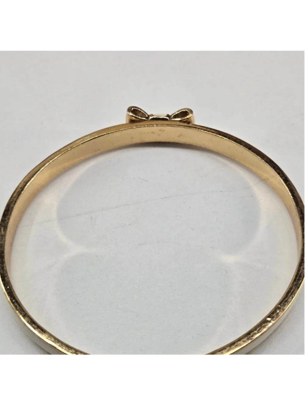 Kate Spade Take a Bow Bangle Bracelet Women's Gold Ivory Cream Classic Ribbon - Picture 7 of 8